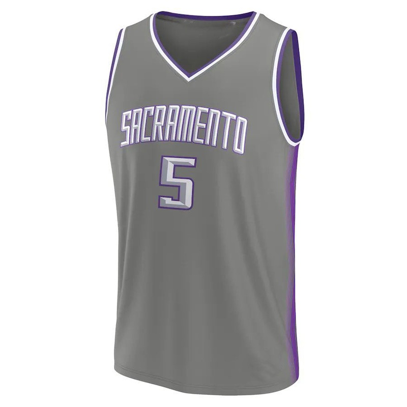 S.Kings #5 De’Aaron Fox Fanatics Branded Fastbreak Jersey City Edition Gray Stitched American Basketball Jersey