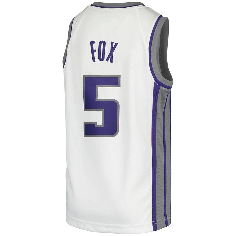 S.Kings #5 De’Aaron Fox Swingman Jersey Association Edition White Stitched American Basketball Jersey