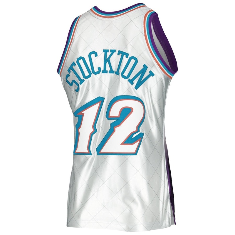 U.Jazz #12 John Stockton Mitchell & Ness 1996-97 Hardwood Classics 75th Anniversary Swingman Jersey Platinum Stitched American Basketball Jersey