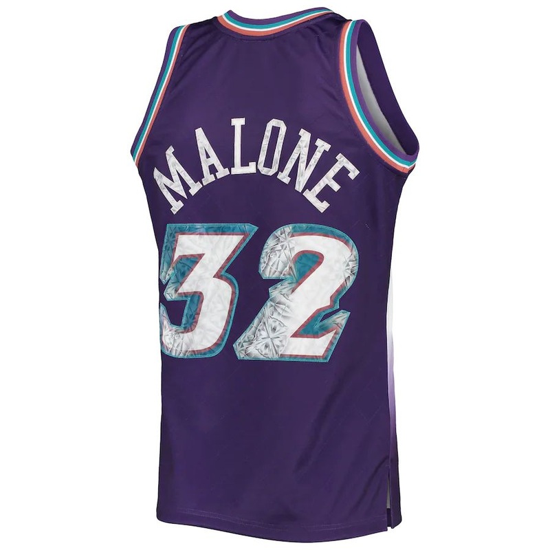 U.Jazz #32 Karl Malone Mitchell & Ness 1996-97 Hardwood Classics  75th Anniversary Diamond Swingman Jersey Purple Stitched American Basketball Jersey