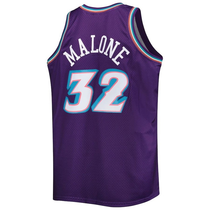 U.Jazz #32 Karl Malone Mitchell & Ness Big & Tall Hardwood Classics 1996-97 Swingman Jersey Purple Stitched American Basketball Jersey