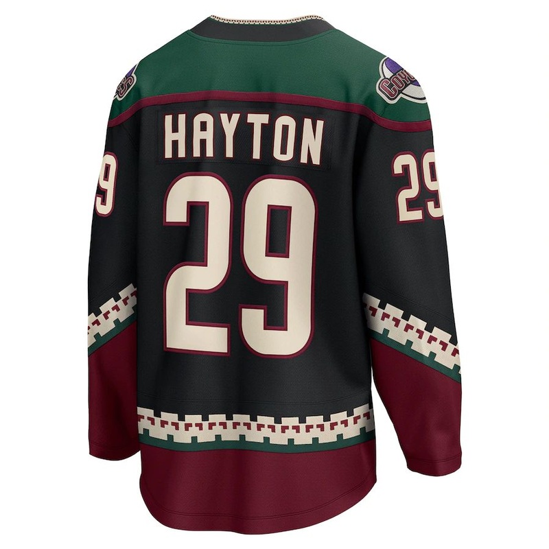 A.Coyotes #29 Barrett Hayton Fanatics Branded Home Breakaway Player Jersey – Black Stitched American Hockey Jerseys