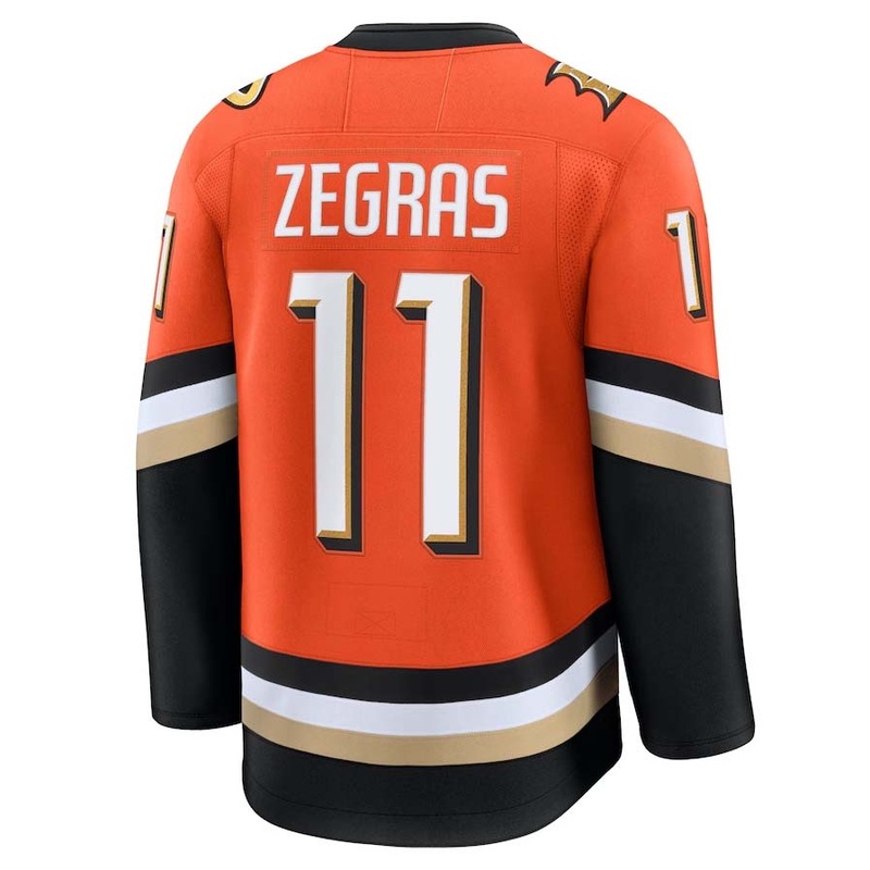 A.Ducks #11 Trevor Zegras Fanatics Home Premium Jersey – Orange Stitched American Hockey Jerseys