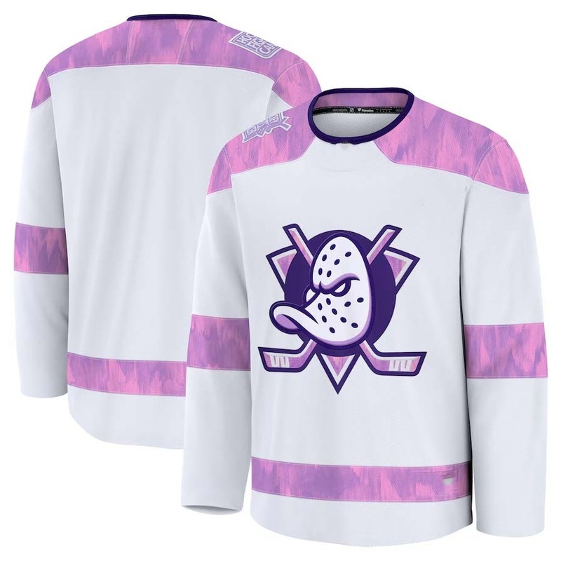 A.Ducks Fanatics 2024 Hockey Fights Cancer Practice Jersey – White Stitched American Hockey Jerseys