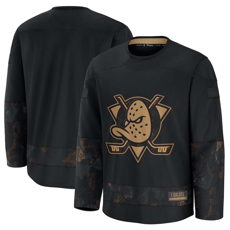 A.Ducks Fanatics 2024 Military Appreciation Practice Jersey – Black Stitched American Hockey Jerseys