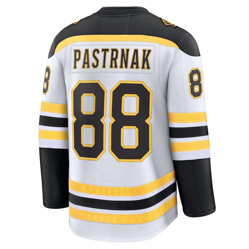 B.Bruins #88 David Pastrnak Fanatics Away Premium Jersey – White Stitched American Hockey Jersey