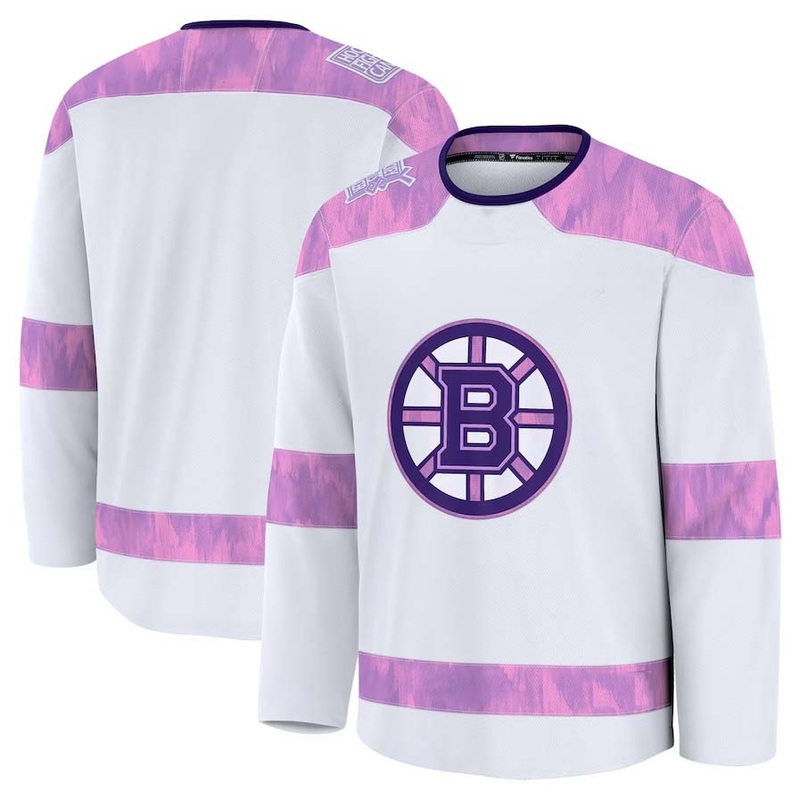 B.Bruins Fanatics 2024 Hockey Fights Cancer Practice Jersey – White Stitched American Hockey Jerseys