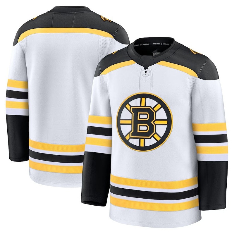 B.Bruins Fanatics Away Premium Jersey – White Stitched American Hockey Jersey