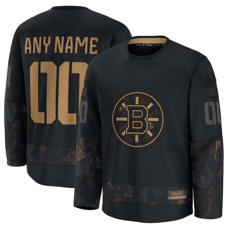 Custom B.Bruins Fanatics 2024 Military Appreciation Personalized Long Sleeve Practice Jersey – Black Stitched American Hockey Jerseys