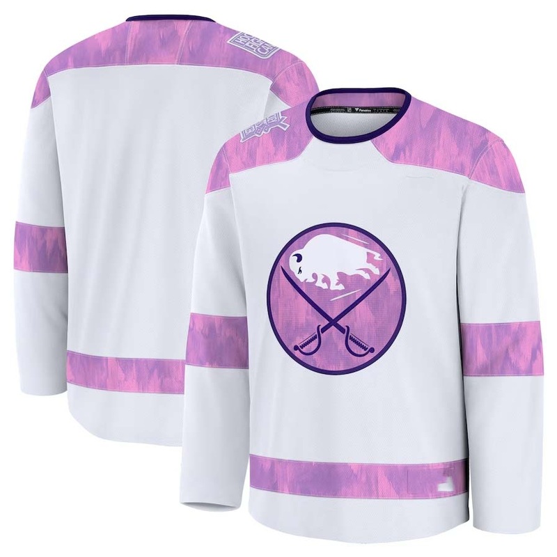 B.Sabres Fanatics 2024 Hockey Fights Cancer Practice Jersey – White Stitched American Hockey Jerseys