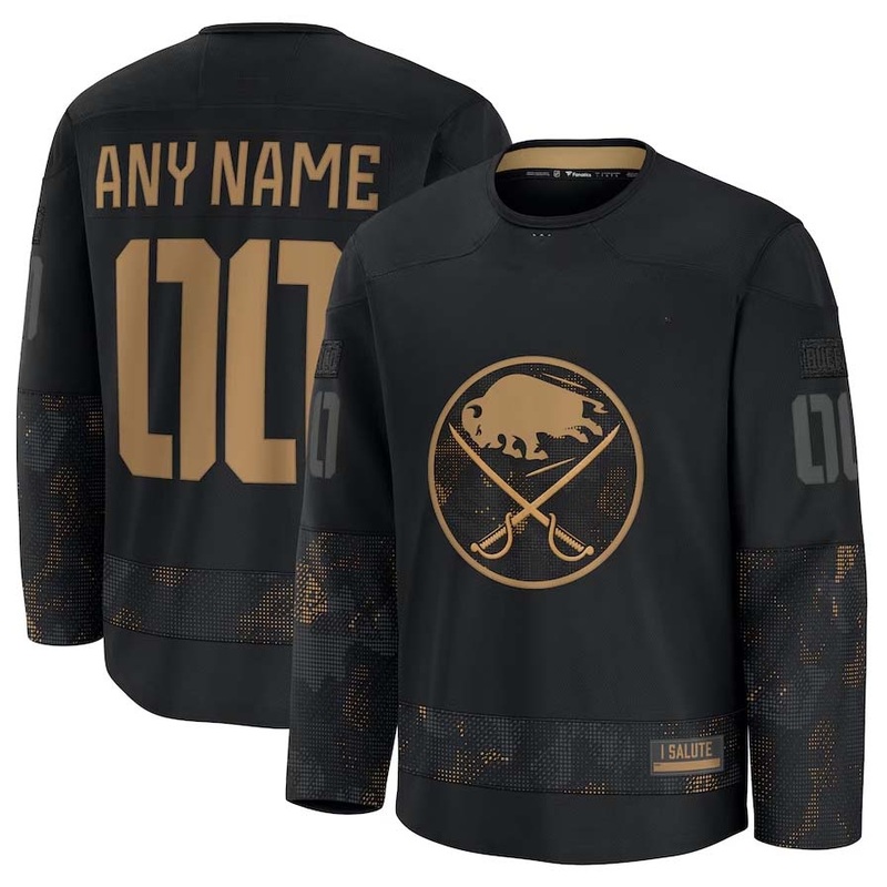 Custom B.Sabres Fanatics 2024 Military Appreciation Personalized Long Sleeve Practice Jersey – Black Stitched American Hockey Jerseys