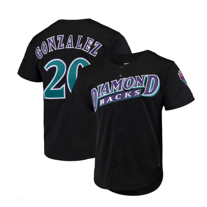 #20 Luis Gonzalez Arizona Diamondbacks Mitchell & Ness Cooperstown Collection Mesh Batting Practice Button-Up Jersey – Black Stitches Baseball Jerseys