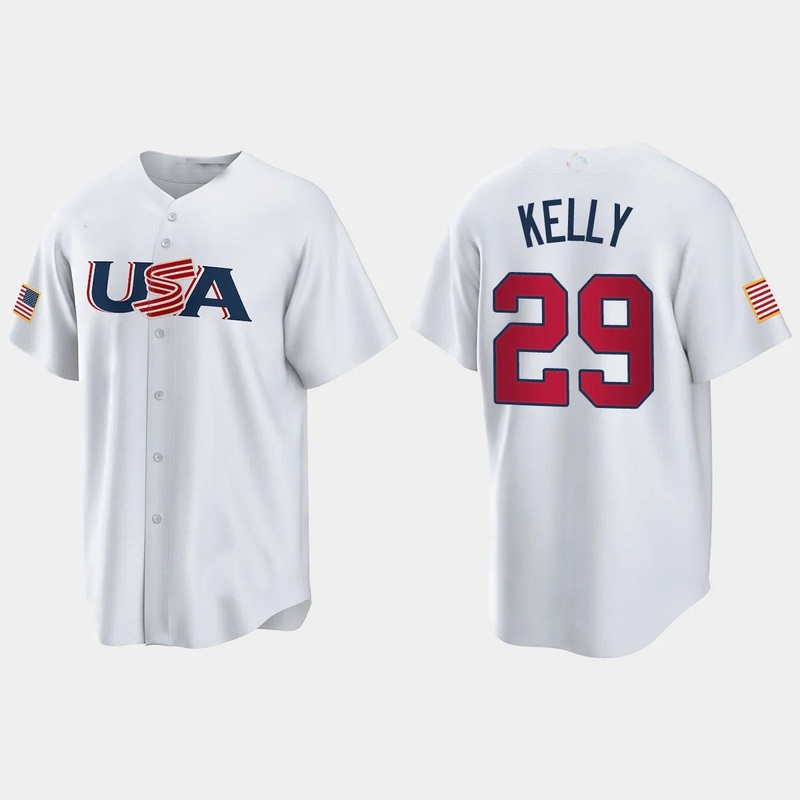 #29 MERRILL KELLY ARIZONA DIAMONDBACKS 2023 WORLD BASEBALL CLASSIC USA REPLICA JERSEY ?C WHITE Stitches Baseball Jerseys