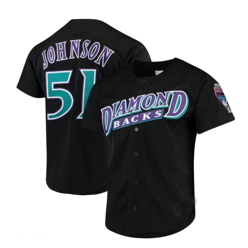 #51 Randy Johnson Arizona Diamondbacks Mitchell & Ness Fashion Cooperstown Collection Mesh Batting Practice Jersey – Black Stitches Baseball Jerseys