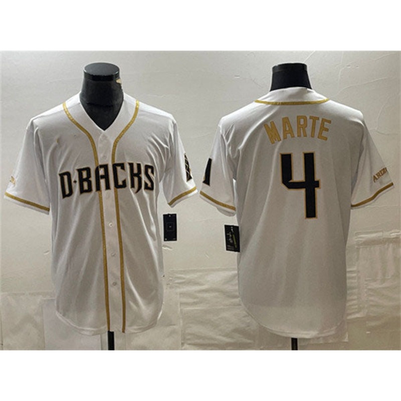 Arizona Diamondbacks #4 Ketel Marte White Gold Cool Base Stitched Baseball Jersey