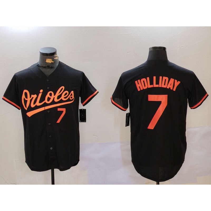 Baltimore Orioles #7 Jackson Holliday Number Black Cool Base Stitched Baseball Jerseys
