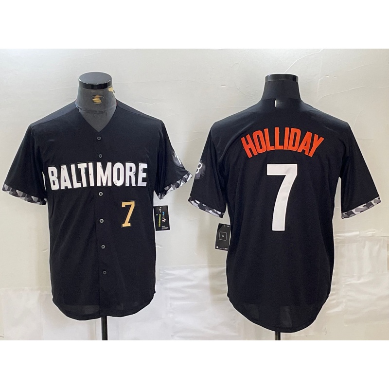 Baltimore Orioles #7 Jackson Holliday Number Black 2023 City Connect Cool Base Stitched Baseball Jersey