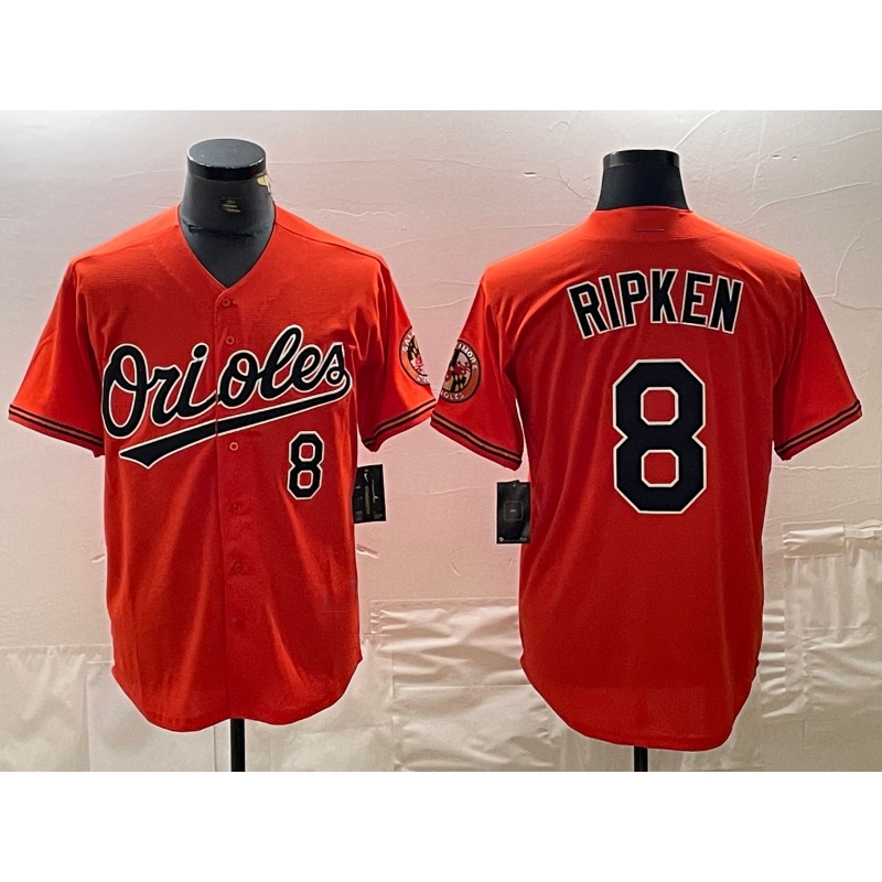 Baltimore Orioles #8 Cal Ripken Jr Number Orange Cool Base Stitched Jersey Baseball Jerseys