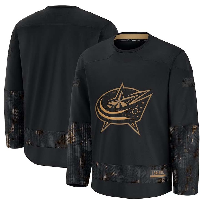 C.Blue Jackets Fanatics 2024 Military Appreciation Practice Jersey – Black Stitched American Hockey Jerseys