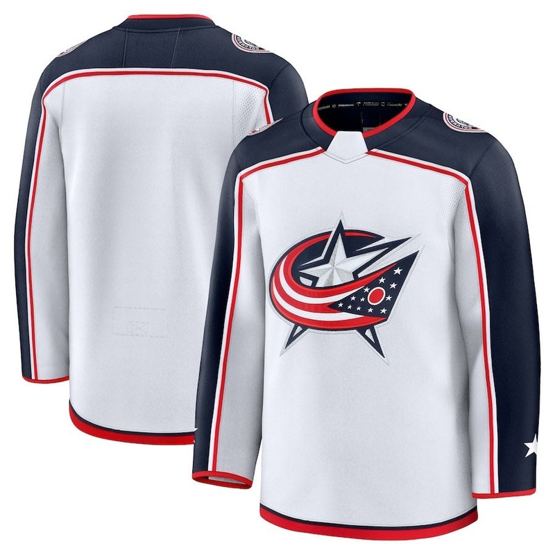 C.Blue Jackets Fanatics Away Premium Jersey – White Stitched American Hockey Jerseys