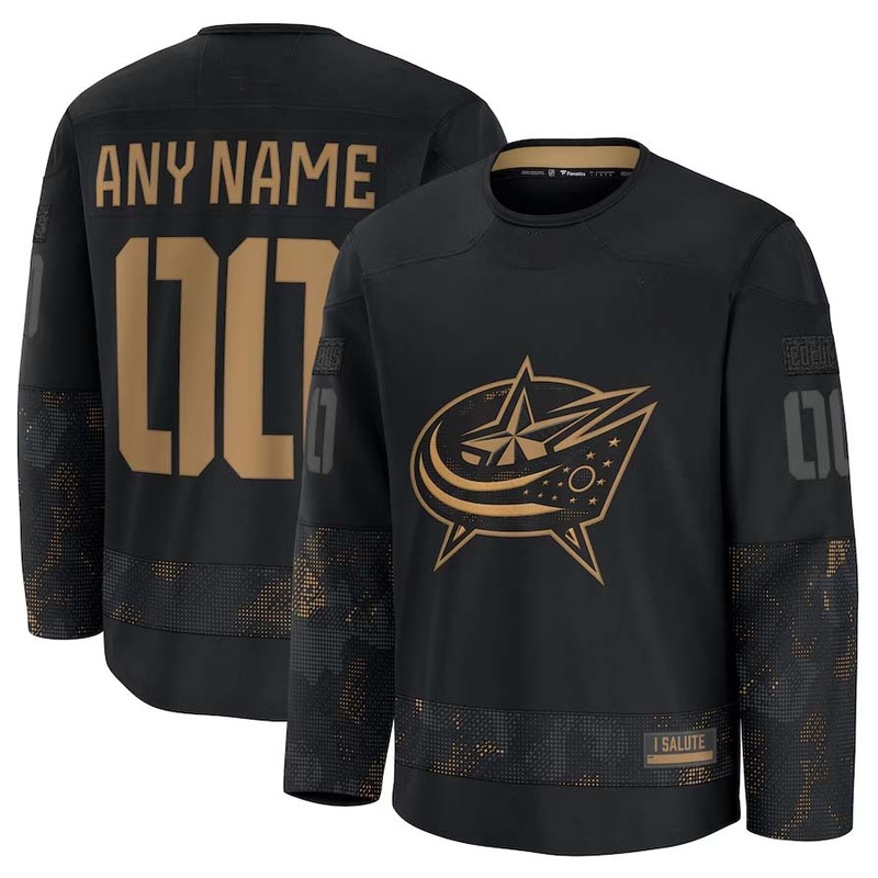 Custom C.Blue Jackets Fanatics 2024 Military Appreciation Personalized Long Sleeve Practice Jersey – Black Stitched American Hockey Jerseys