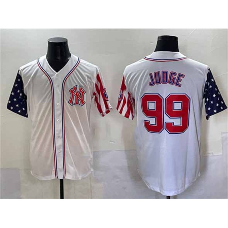 New York Yankees #99 Aaron Judge White 2025 Independence Day Vapor Limited Stitched Baseball Jersey