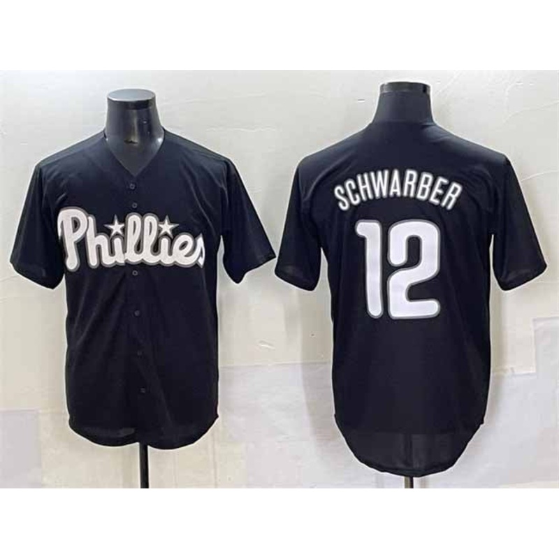 Philadelphia Phillies #12 Kyle Schwarber Black Lights Out Limited Stitched Baseball Jersey