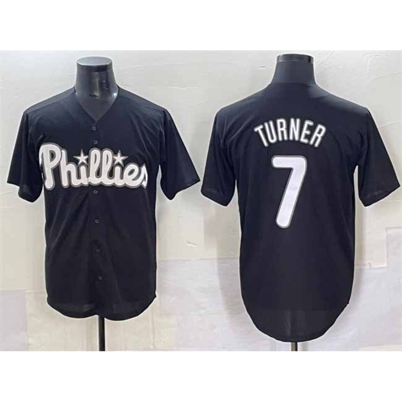 Philadelphia Phillies #7 Trea Turner Black Lights Out Limited Stitched Baseball Jersey