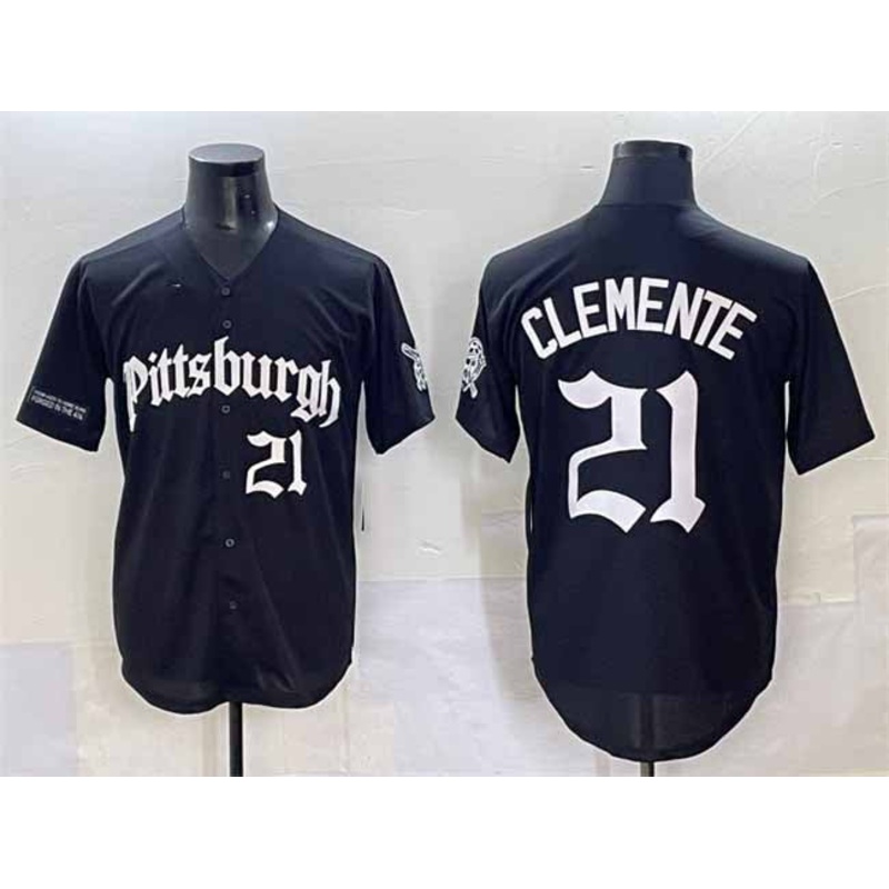 Pittsburgh Pirates #21 Roberto Clemente Black ‘Gothic Steel City Edition’ Vapor Limited Stitched Baseball Jersey