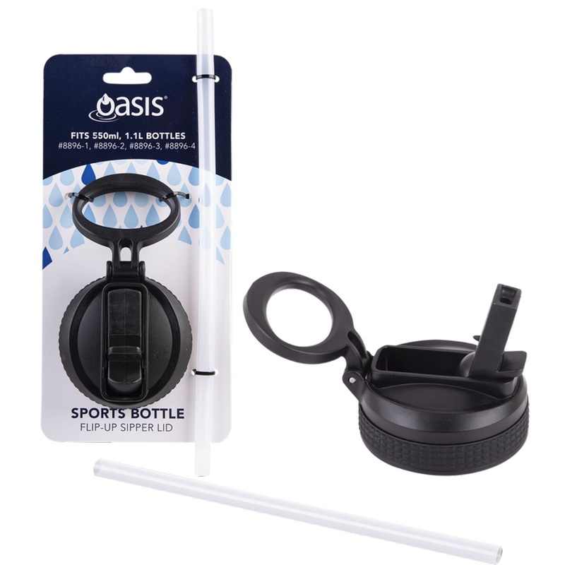 Oasis Bottle Sipper Cap wtih Straw for Insulated Sports Water Bottle with Screw Cap 550ml/780ml/1.1L – Black