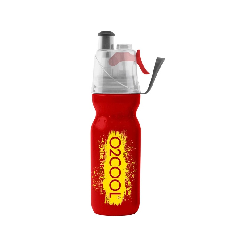 O2COOL Arctic Squeeze Mist ‘N Sip 20oz Classic Brush Sp1 Water Bottle (Red Yellow)