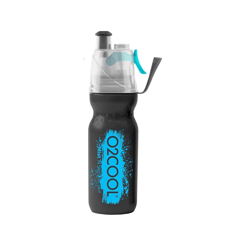 O2COOL Arctic Squeeze Mist ‘N Sip 20oz Classic Brush Sp2 Water Bottle (Black Blue)