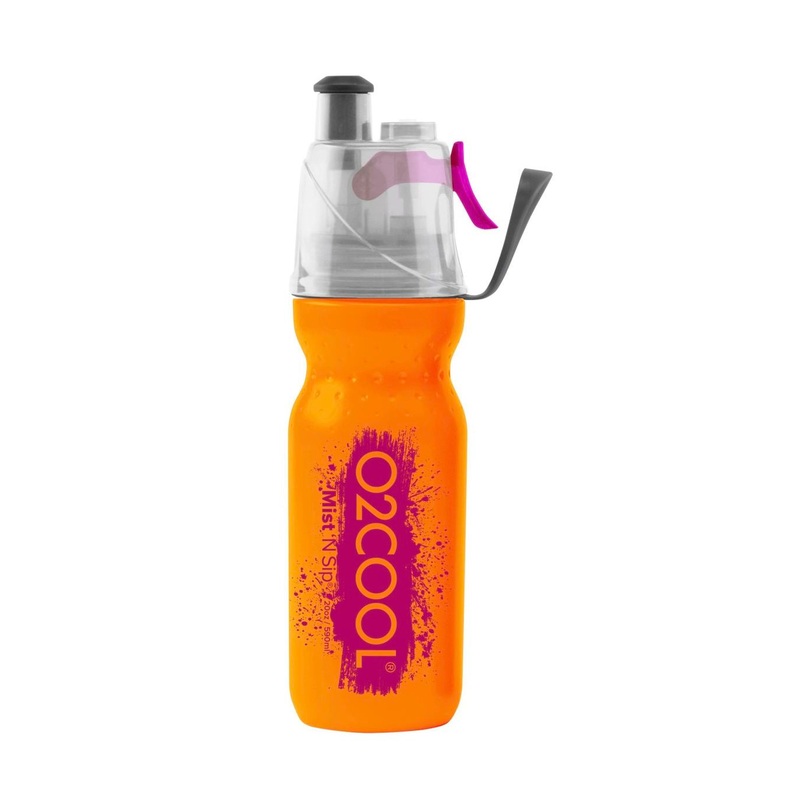O2COOL Arctic Squeeze Mist ‘N Sip 20oz Classic Brush Sp3 Water Bottle (Orange Pink)