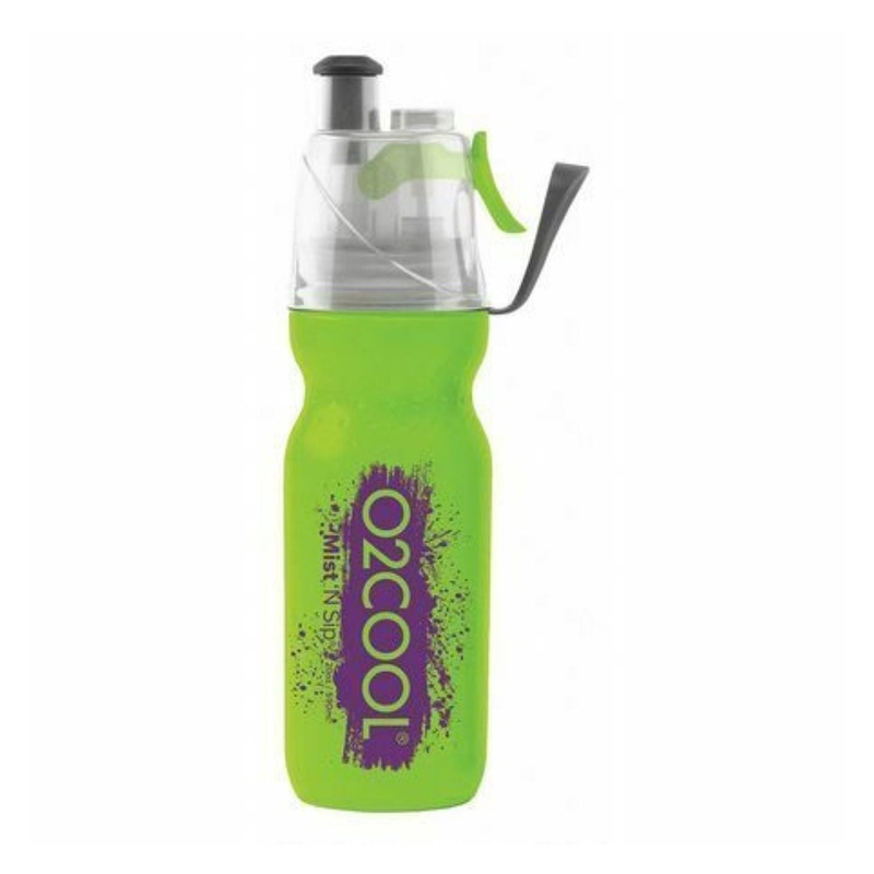 O2COOL Arctic Squeeze Mist ‘N Sip 20oz Classic Brush Sp4 Water Bottle (Green Purple)