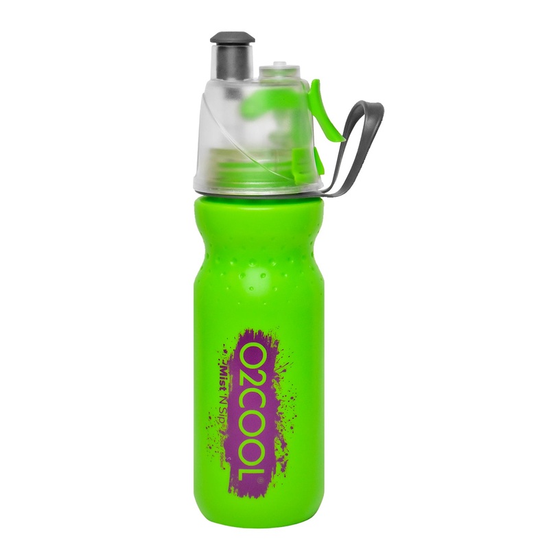 O2COOL Arctic Squeeze Sw Mist ‘N Sip Insulated Water Bottle 20oz with Lock & Mount (Green/Purple)