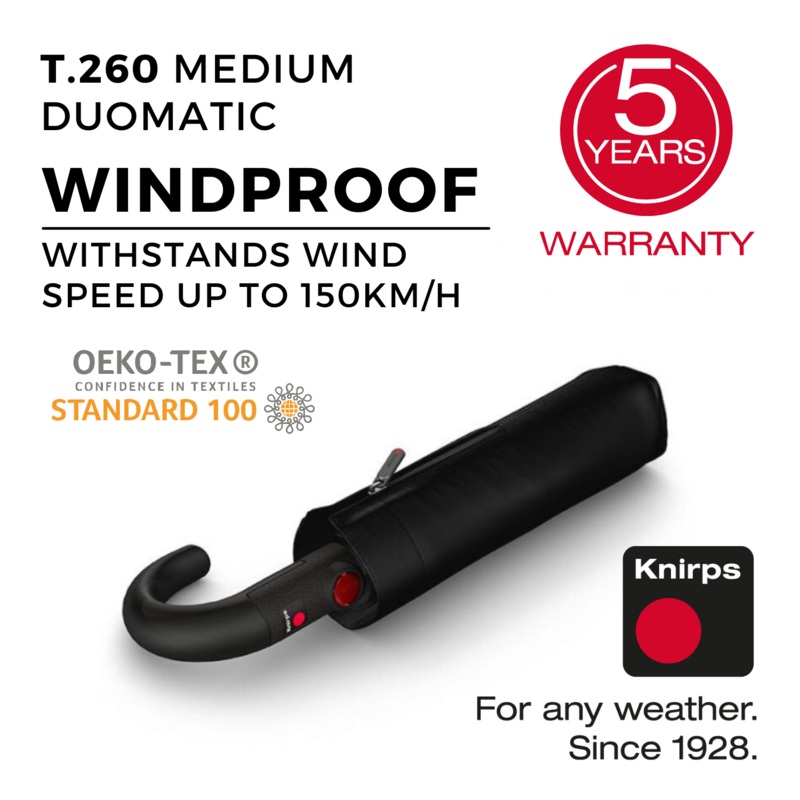 Knirps T.260 Medium Duomatic With Crock Handle Umbrella – Black