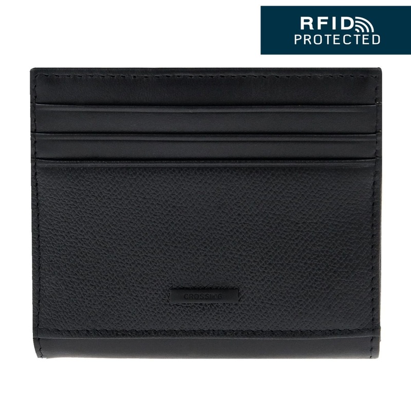 Crossing Elite Leather Card Case With Button Closure RFID – Black