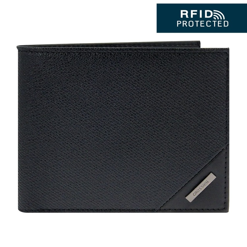 Crossing Riforma Bi-fold Leather Wallet With Flap And Coin Pouch RFID – Black