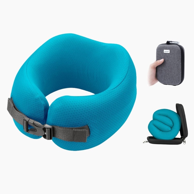 Easynap Foldable Pocket Travel Neck Pillow With Pouch Large – Algiers Blue (Turquoise)