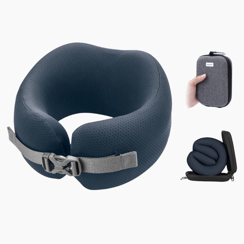 Easynap Foldable Pocket Travel Neck Pillow With Pouch Large – Midnight Navy (Dark Blue)