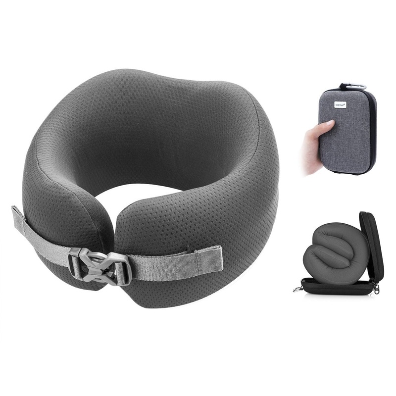 Easynap Foldable Pocket Travel Neck Pillow With Pouch Large – Pewter Gray