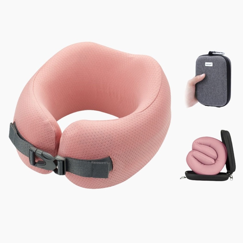 Easynap Foldable Pocket Travel Neck Pillow With Pouch Medium – Candlelight Peach (Pink)