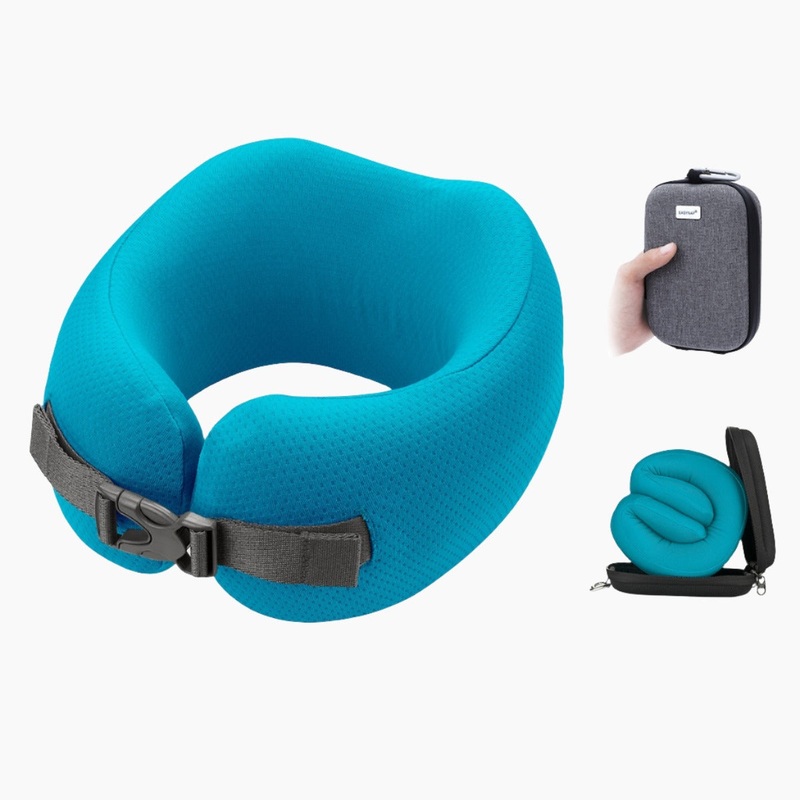 Easynap Foldable Pocket Travel Neck Pillow With Pouch Small – Algiers Blue (Turquoise)