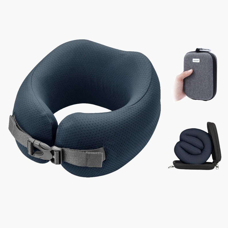 Easynap Foldable Pocket Travel Neck Pillow With Pouch Small – Midnight Navy (Dark Blue)