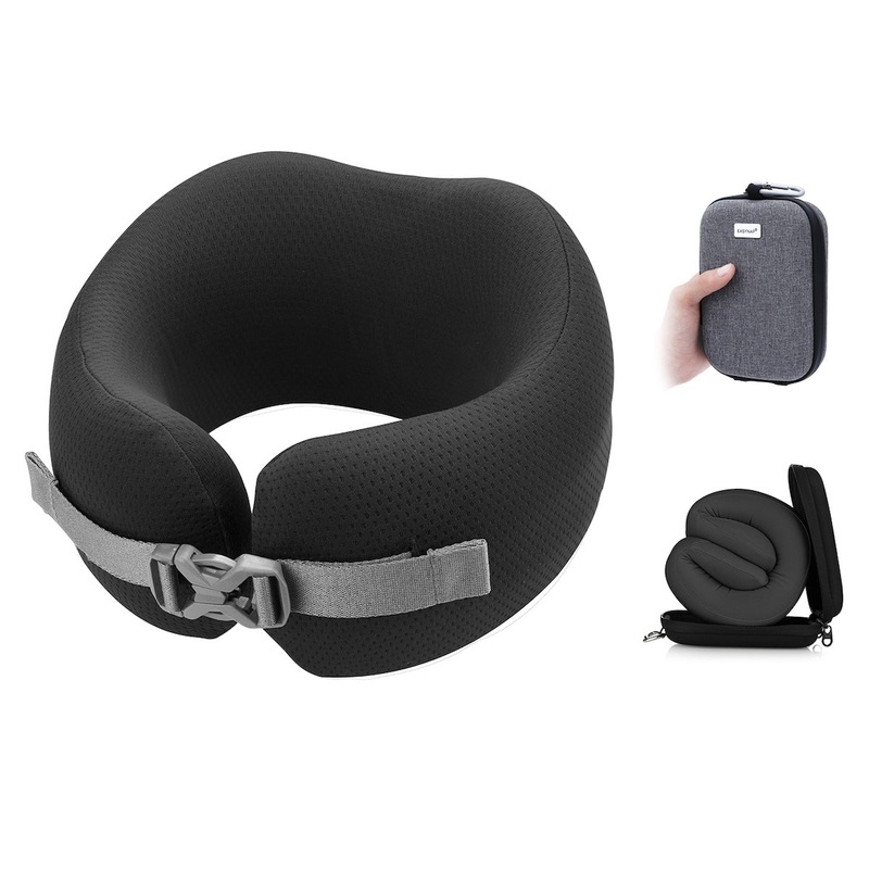 Easynap Foldable Pocket Travel Neck Pillow With Pouch Small – Moonless Night (Black)