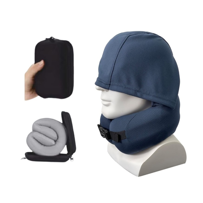Easynap Travel Hooded Neck Pillow With Pouch – Midnight Navy (Dark Blue)