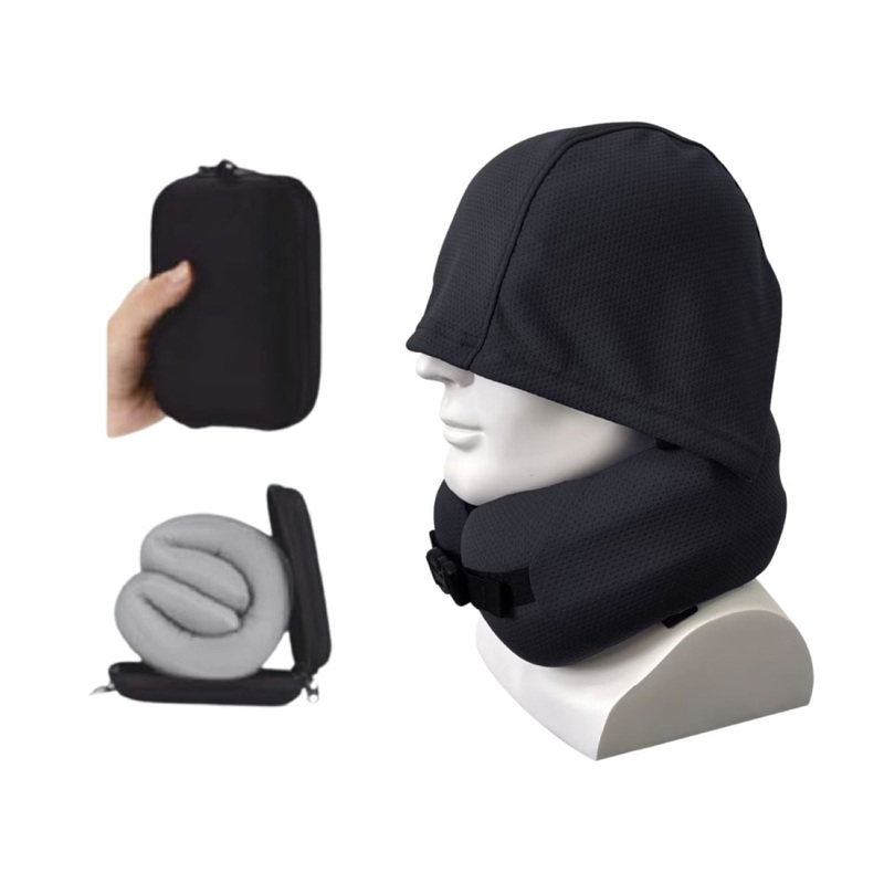 Easynap Travel Hooded Neck Pillow With Pouch – Moonless Night (Black)