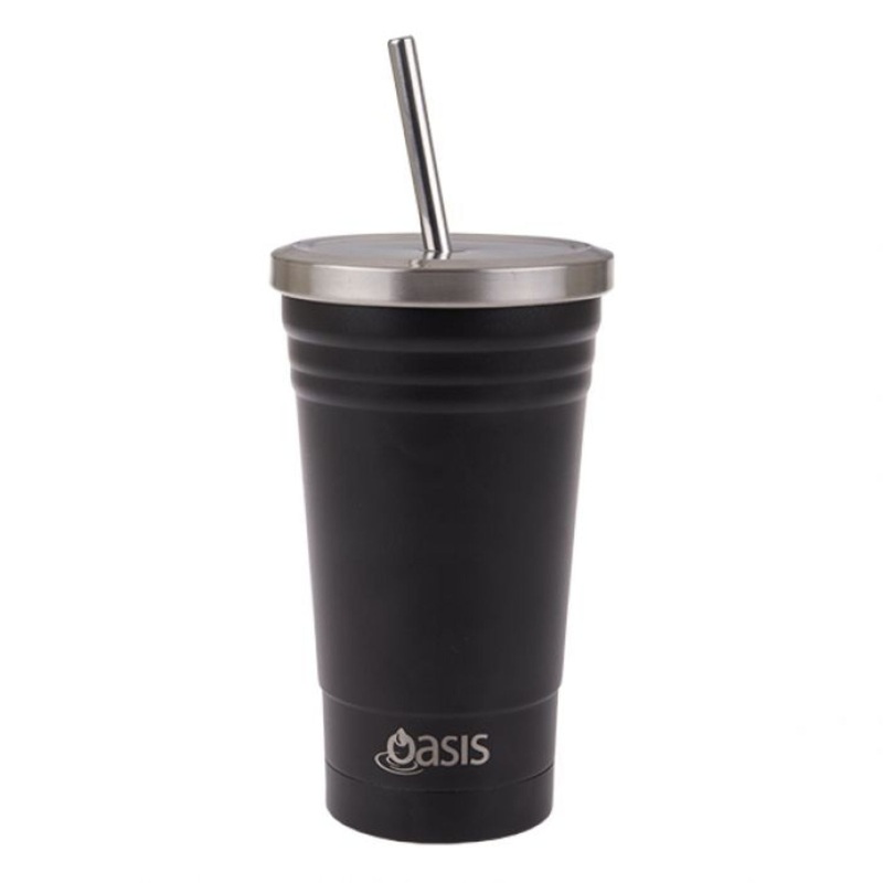 Oasis Stainless Steel Insulated Smoothie Tumbler with Straw 500ML – Black