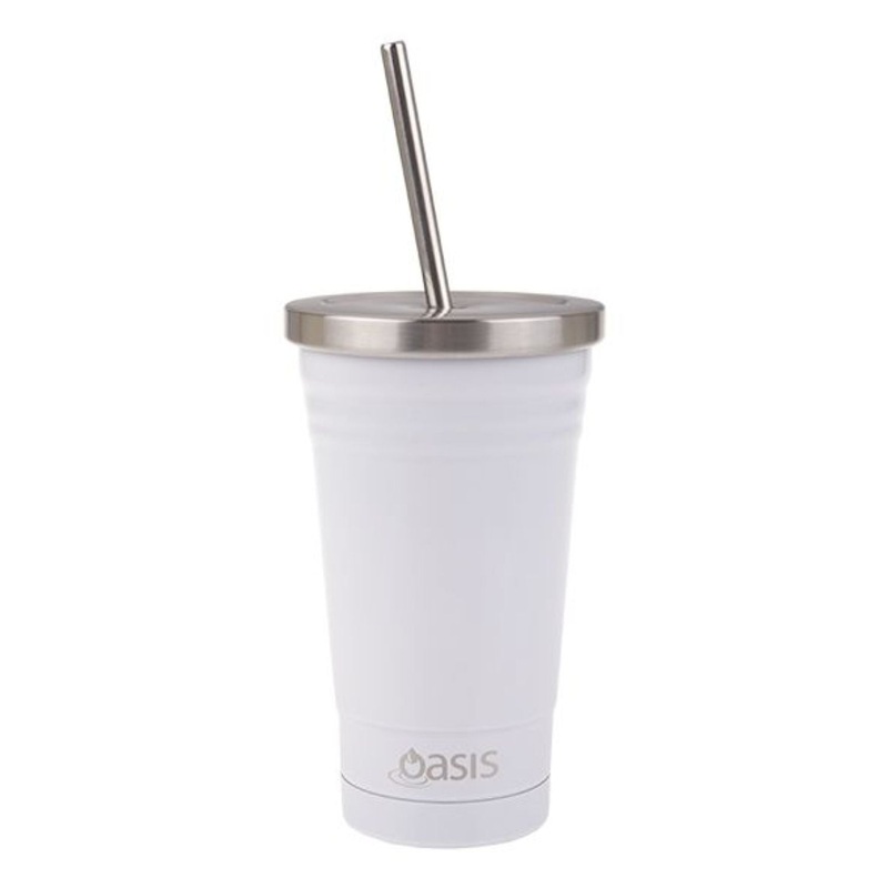 Oasis Stainless Steel Insulated Smoothie Tumbler with Straw 500ML – White