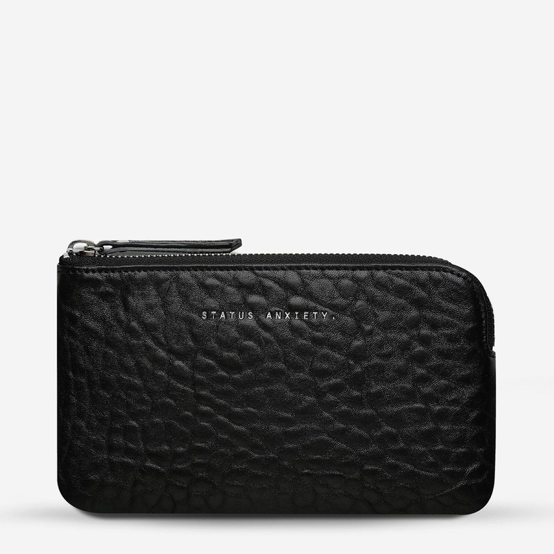 Status Anxiety Smoke And Mirrors Zip Leather Pouch – Black Bubble